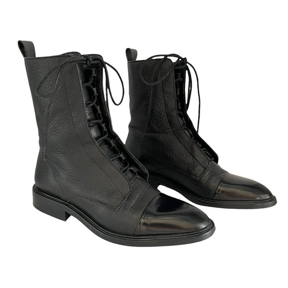 Massimo Dutti Lace Up Pebbled Leather Combat Boots Army Military Moto Booties 6 - Picture 3 of 13